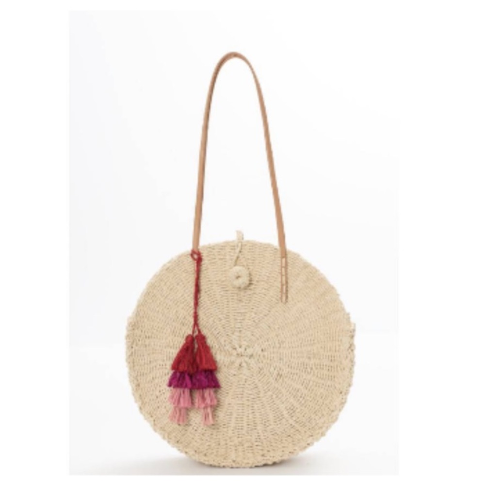 Velvet By Graham & Spencer Estella Round Straw Tote With ombré tassel